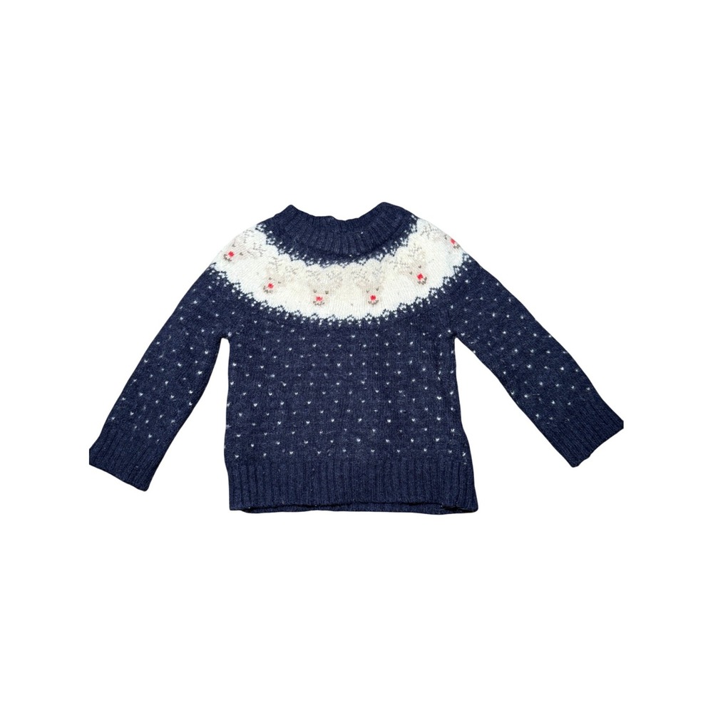 JoJo Maman Bebe Baby Toddler Girls Navy Fair Isle Reindeer Sweater 6-12 Months